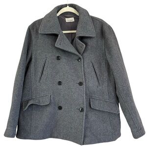 J. Crew Wool Cashmere Blend Gray Pea Coat Women’s L Classic Preppy Coastal Luxe